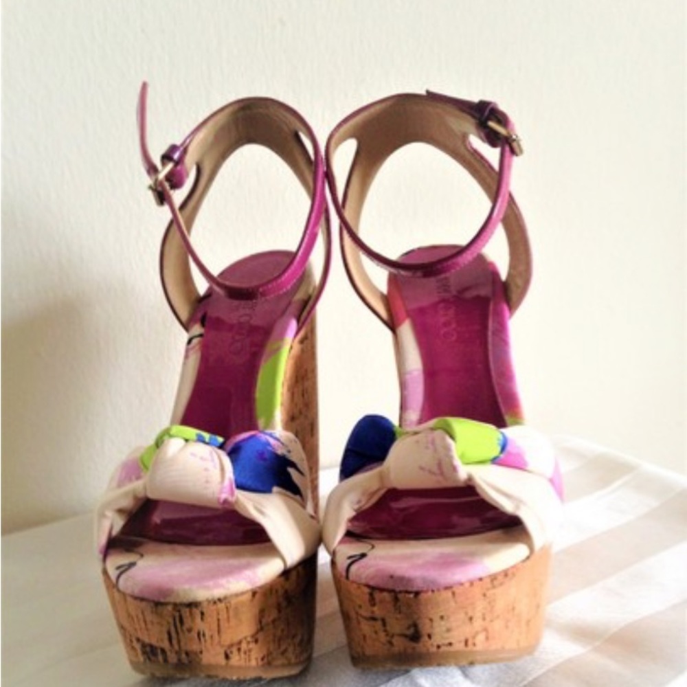 Jimmy Choo Multi-color Purple Gleam Printed Cork Sandals Size 36